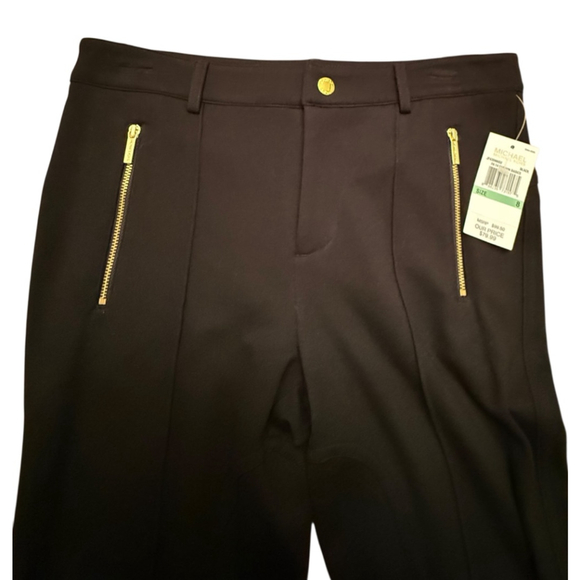 NWT Women's MICHAEL Michael Kors Black Trousers with Gold Zippers Size 8 - Picture 4 of 13